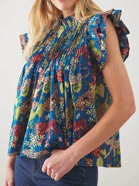 Printfresh | When in Doubt Ruffle Blouse | Feline Fatale | Tiger Print | Size L